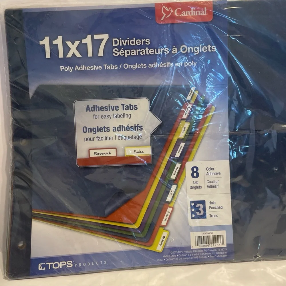 Cardinal 8-Tab TABLOID SIZE 11x17 Poly Index Divider Assorted Color 84251 (4 PK)